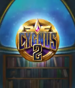 Experience the captivating visuals of ELK Studios' Cygnus 2 Slot, featuring a stunning logo with a shining design in purple and gold. Set against a starlit background of a library, this graphic captures the spirit of adventure and mystery. 