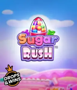 Dive into the colorful world of the Sugar Rush slot game by Pragmatic Play, featuring a bright candy dispenser set against a whimsical candy landscape. This image portrays the fun and excitement of the game, enhanced with bright candies and enticing typography. Perfect for those with a sweet tooth, delivering a delightful gaming experience. 